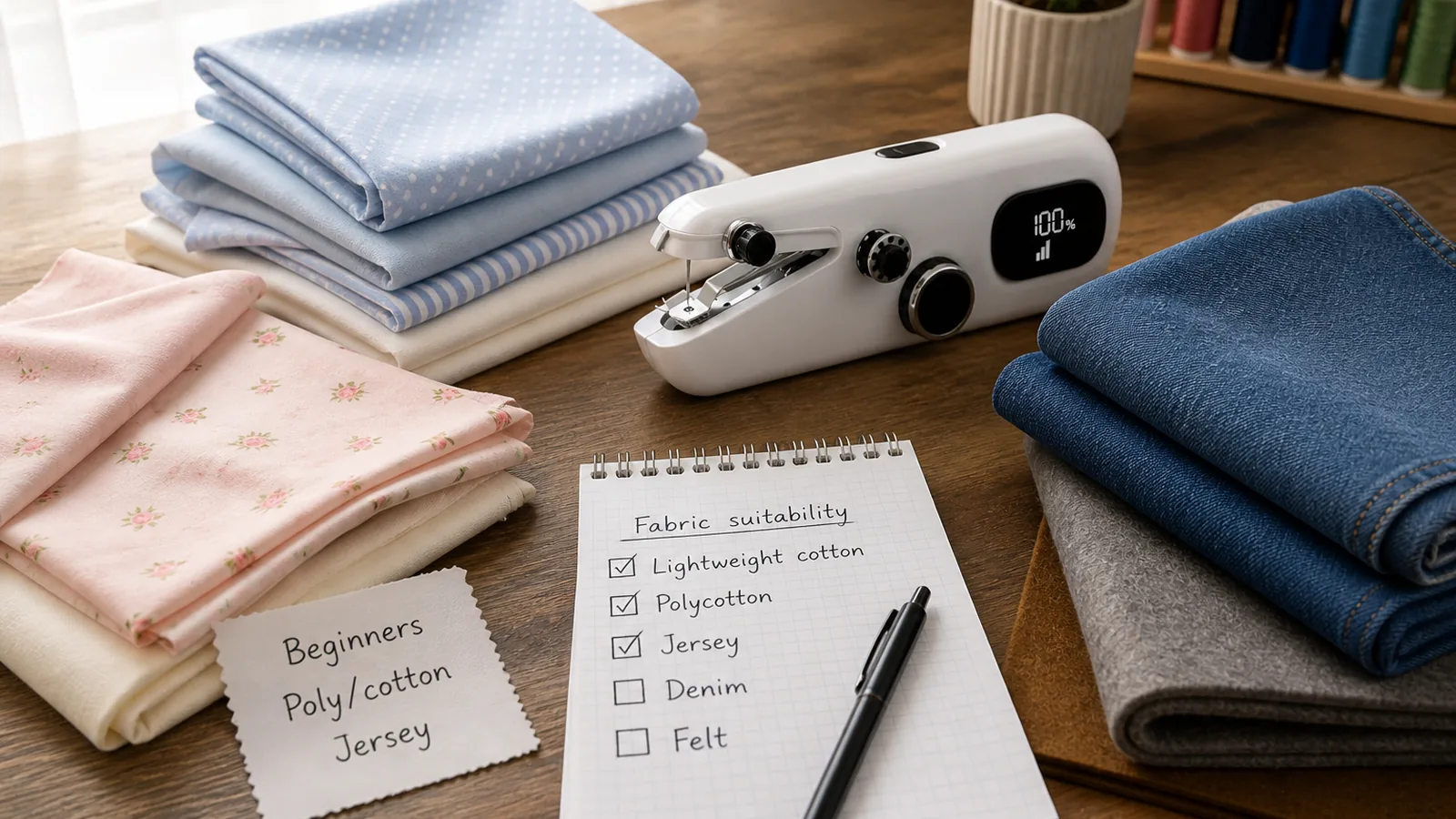 Fabrics Suitable for a Handheld Sewing Machine: UK Beginner Limits Checklist